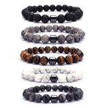 Natural Stone Beaded Bracelets with Hematite | Natural Stone Beaded Bracelet - 8mm; 19-19.5 cm